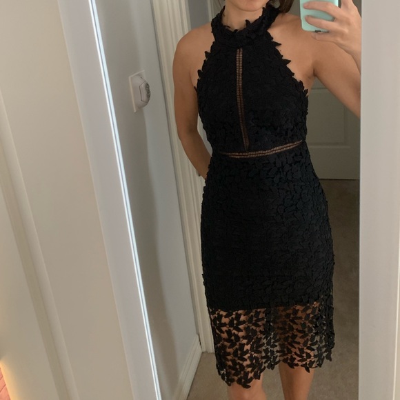 Bardot | Kara Black Crochet Overlay Halter Dress - Picture 7 of 8